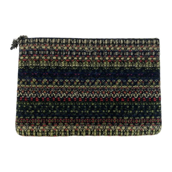 CHANEL Coco Mark Multicolor Black Tweed Clutch Bag with Silver Hardware, Women's - Picture 1 of 8
